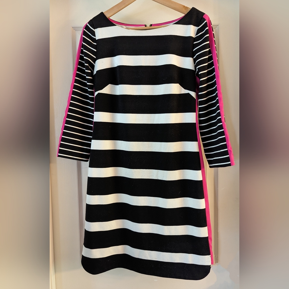 Eliza J Dress Size 8 Black White And Hot Pink Thick Material Very Comfortable